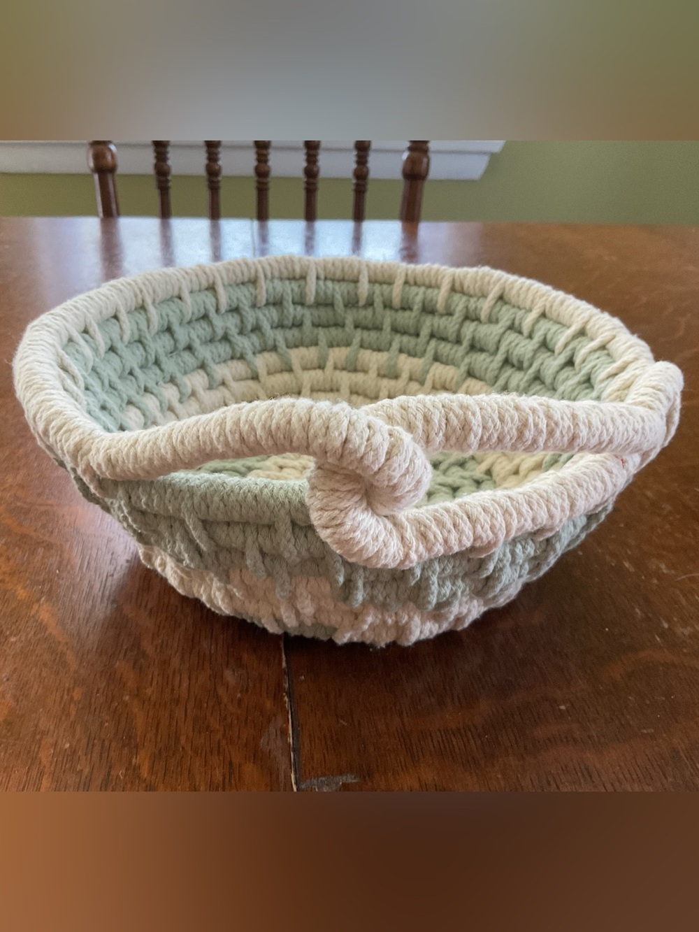 Handwoven Cotton Rope Basket in Sage and Cream